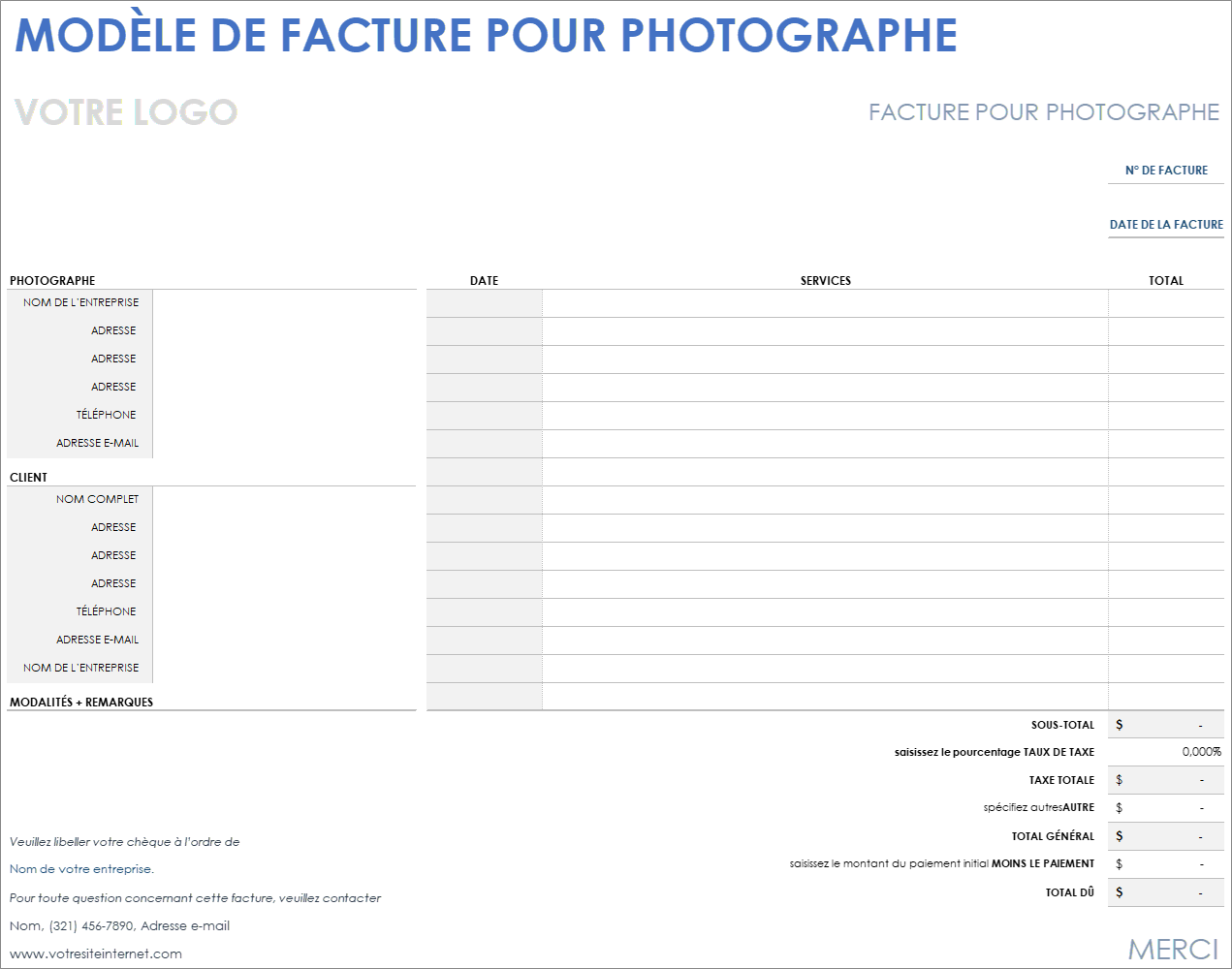  Modèle de facture de photographie