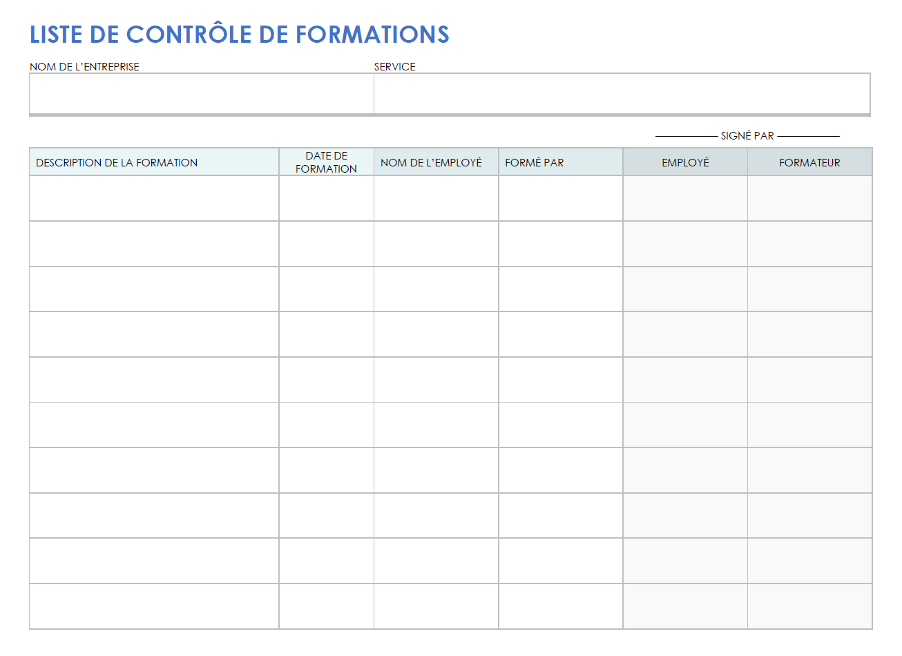  Modèle de liste de contrôle de formation imprimable pour Google Docs