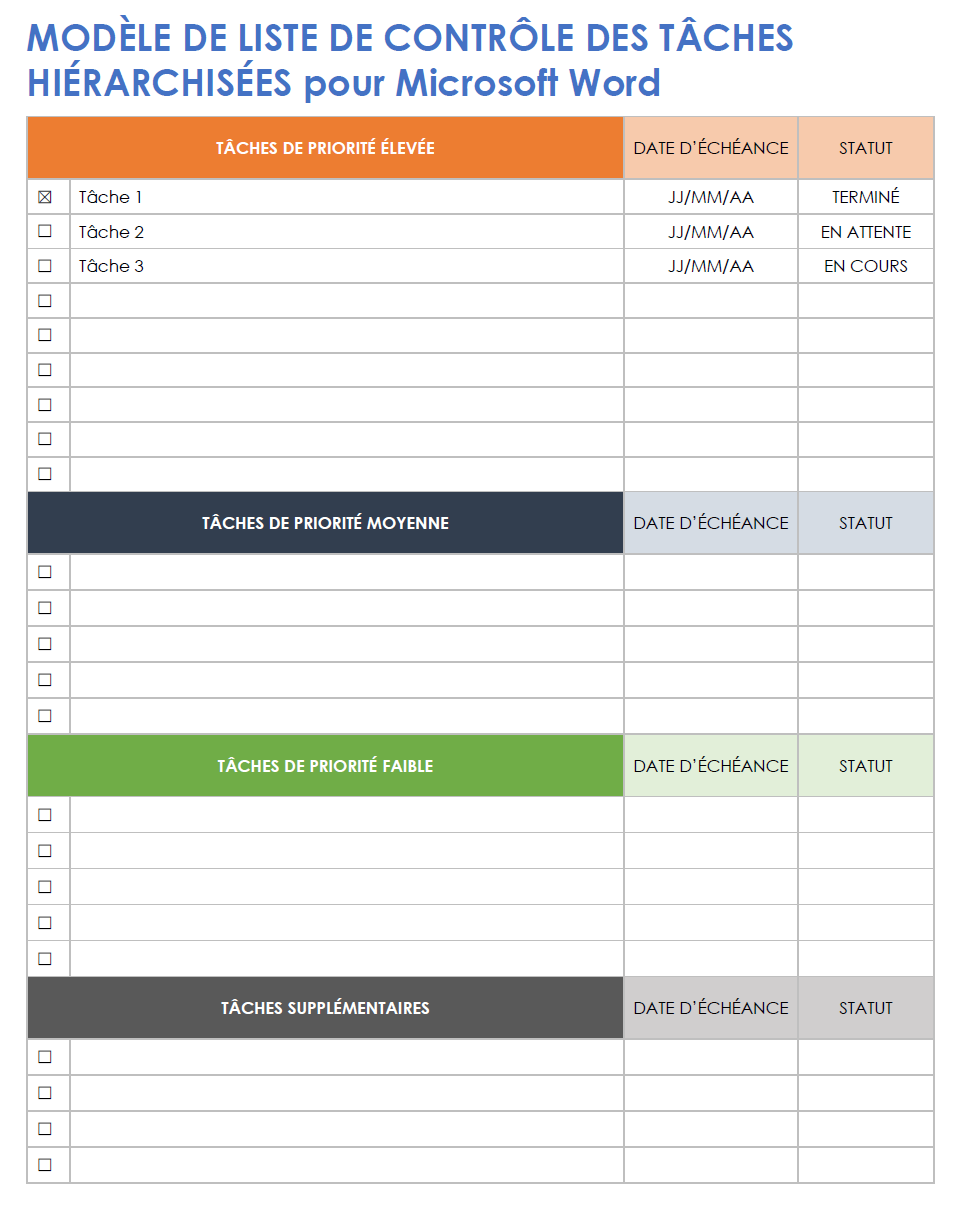  Modèle de liste de contrôle des tâches prioritaires pour Microsoft Word