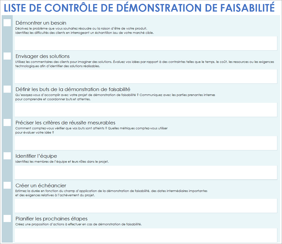  Modèle de liste de contrôle de preuve de concept