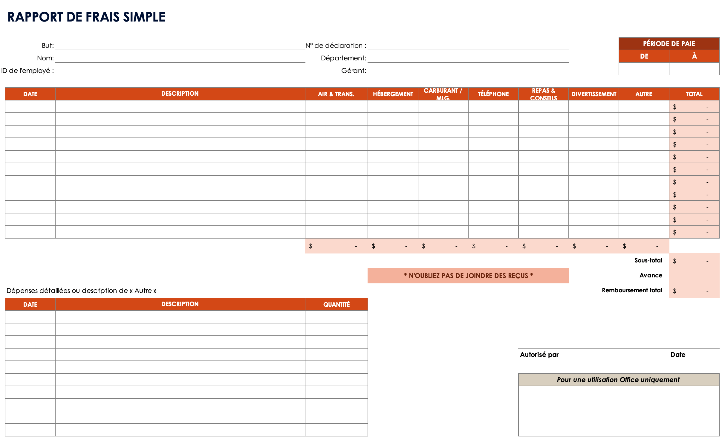 Rapport de dépenses simple