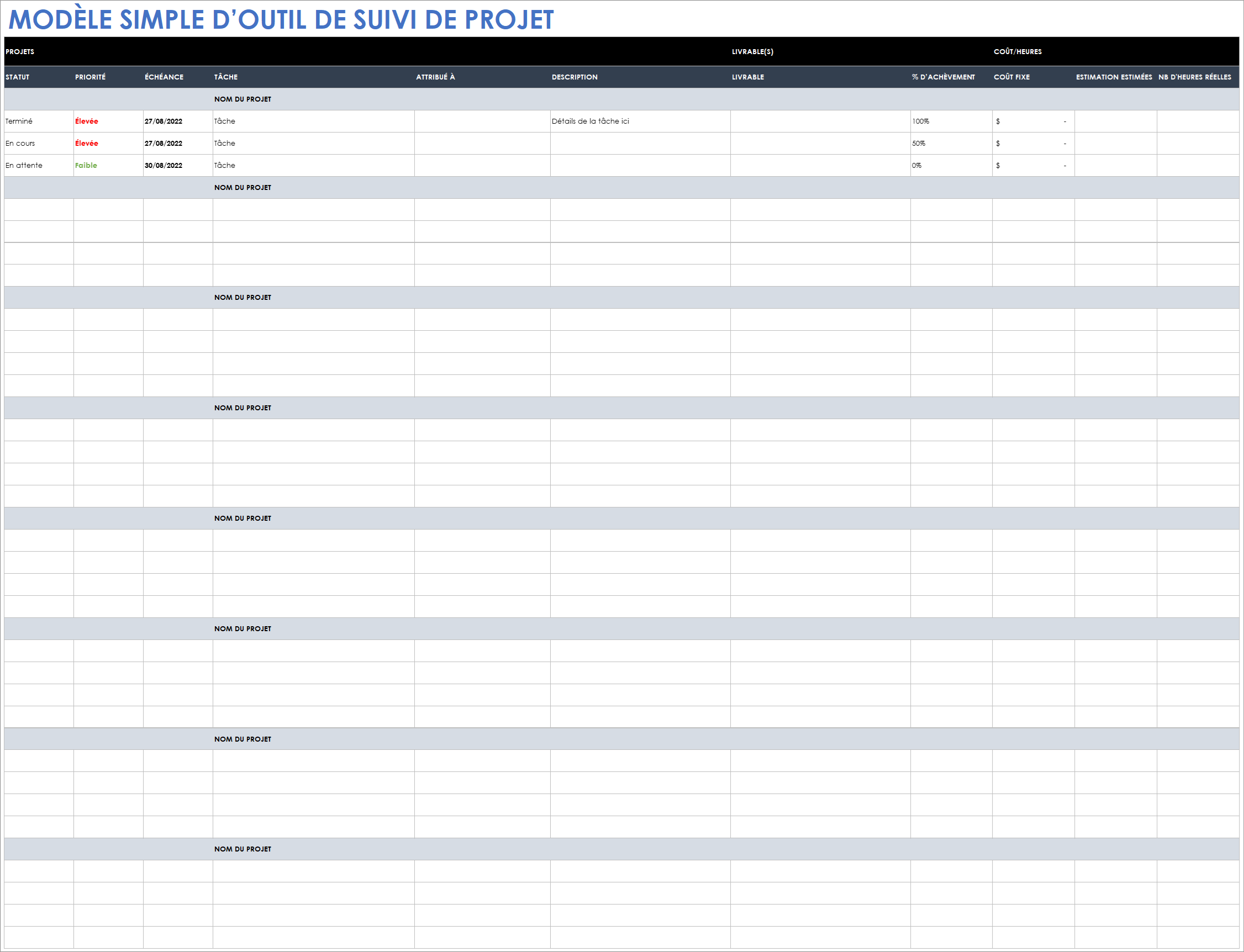  Feuille Google de modèle de suivi de projet simple