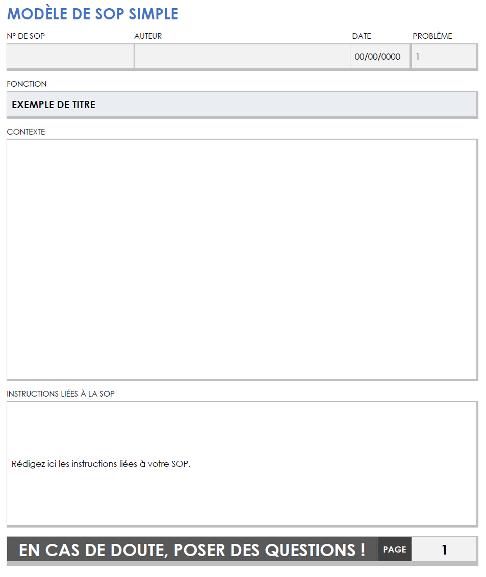  Modèle simple de procédure d'exploitation standard SOP