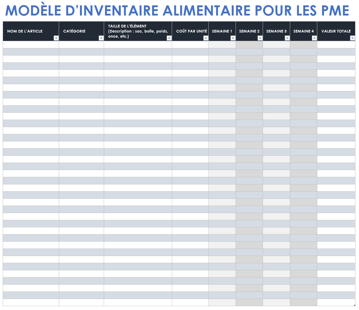  Modèle d'inventaire alimentaire pour petites entreprises