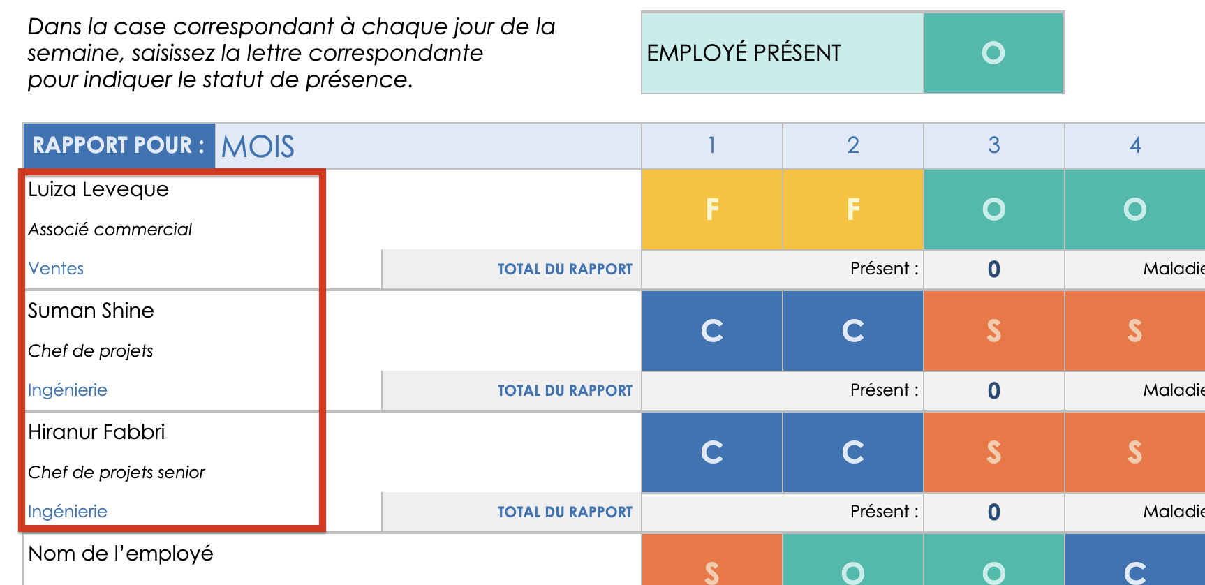 Feuille de présence d'état