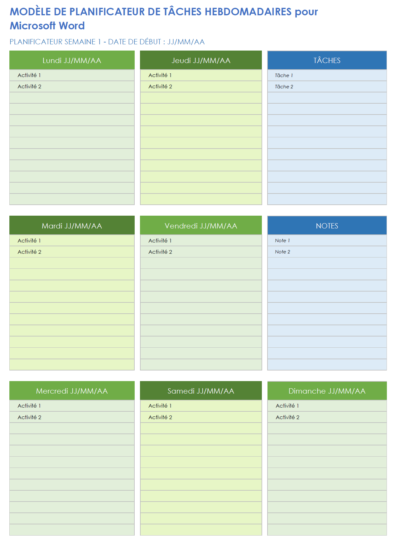  Modèle de planificateur de tâches hebdomadaire pour Microsoft Word