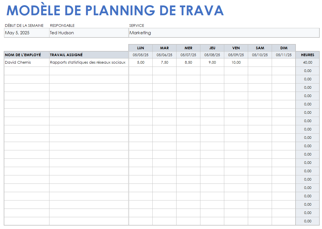  Feuille Google de modèle d'horaire de travail