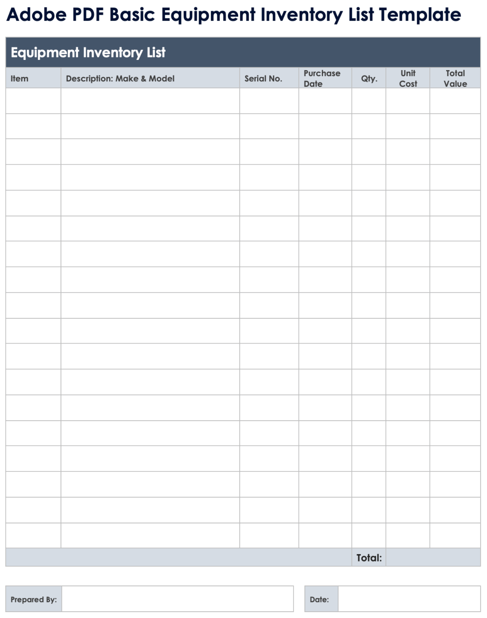 Modèle basique de liste d’inventaire des équipements au format Adobe PDF