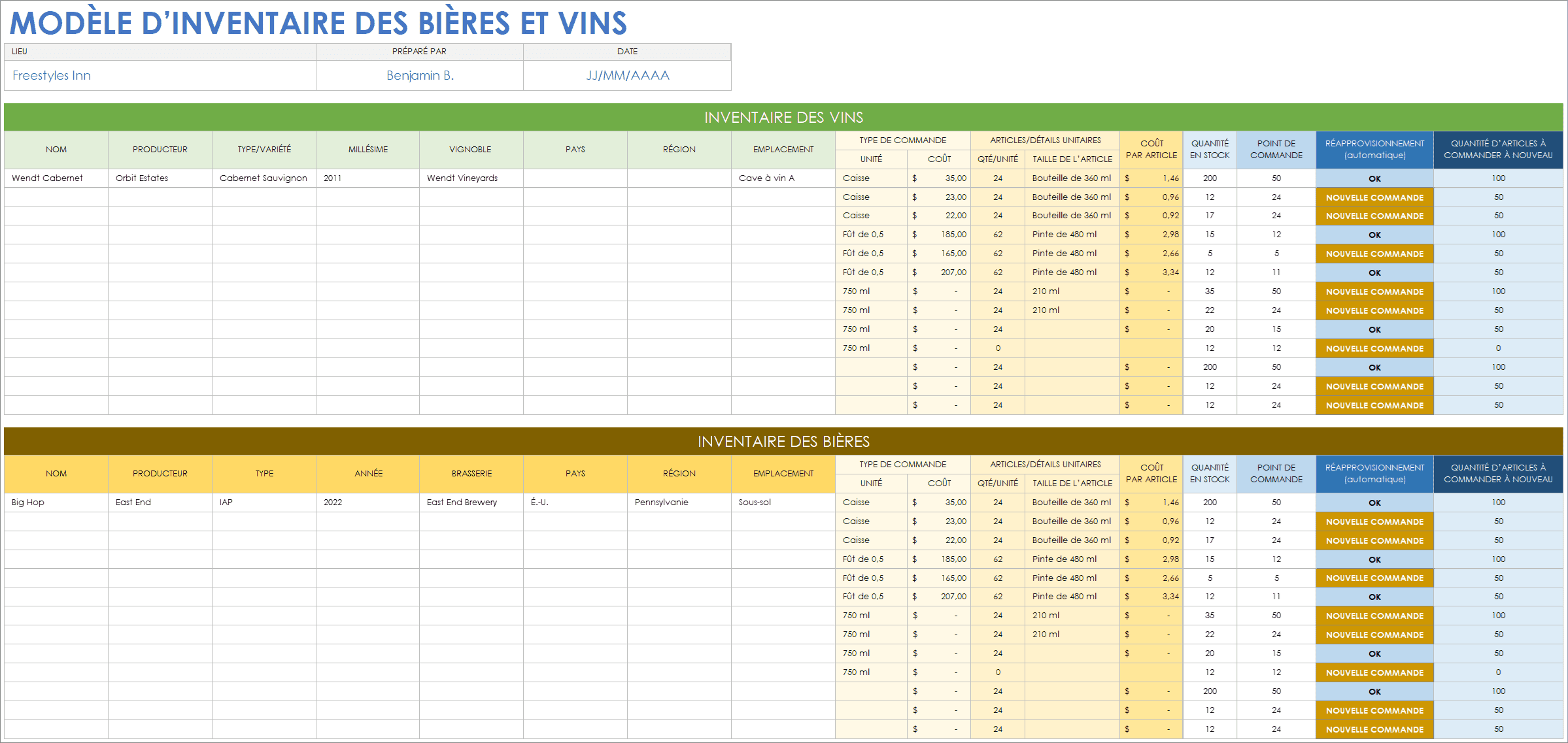  Modèle d'inventaire de bière et de vin