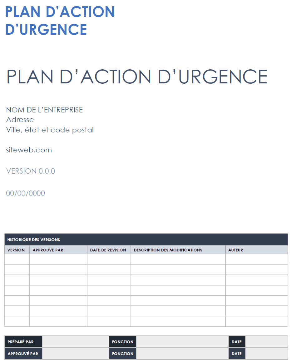  Modèle de plan d'action d'urgence