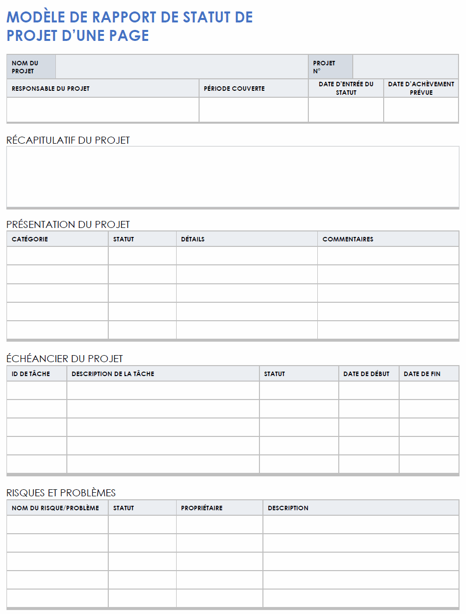  Modèle de rapport sur l'état du projet d'une page