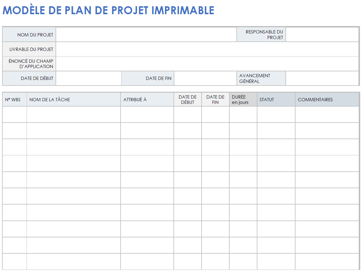  Modèle de plan de projet imprimable