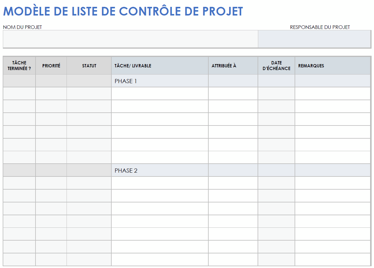  Modèle de liste de contrôle de projet