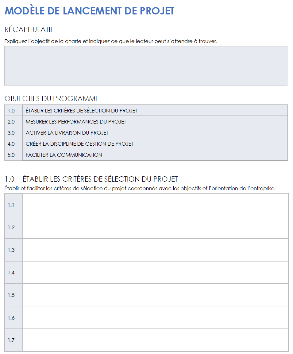  Modèle de lancement de projet