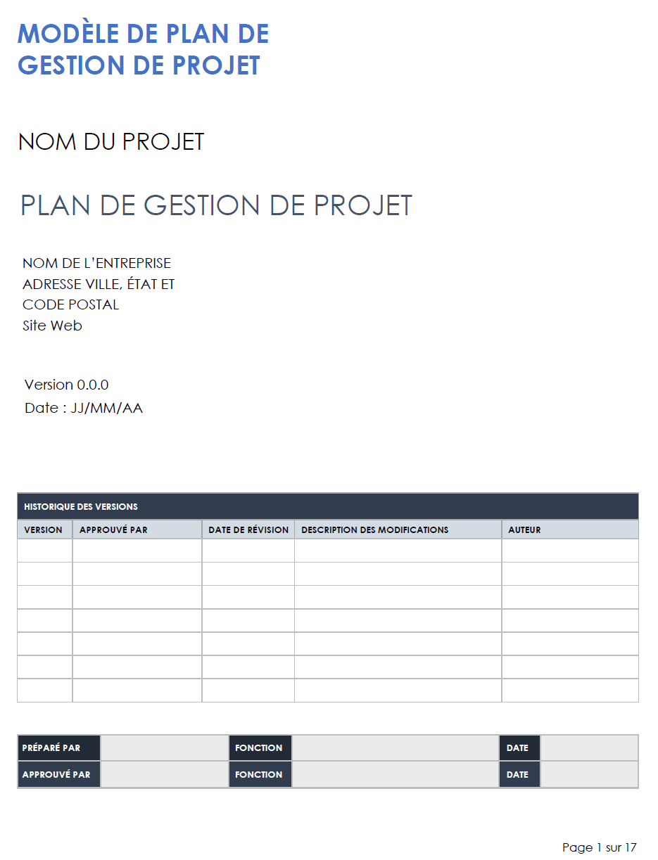  Modèle de plan de gestion de projet