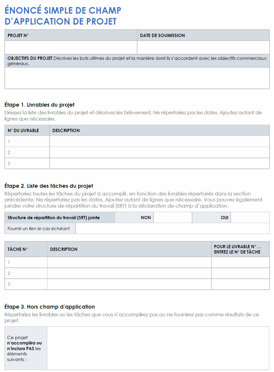  Modèle de déclaration de portée de projet simple