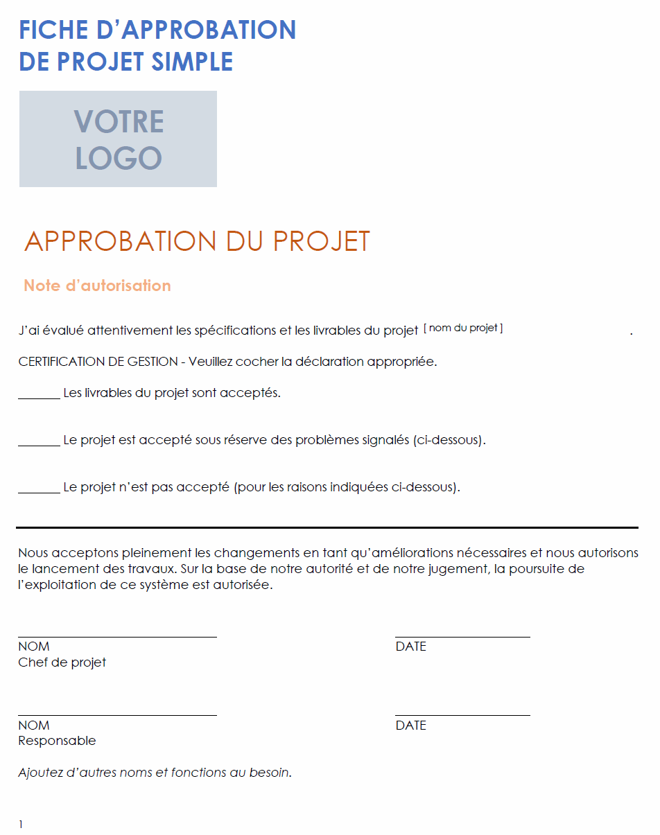  Modèle de feuille de signature de projet simple