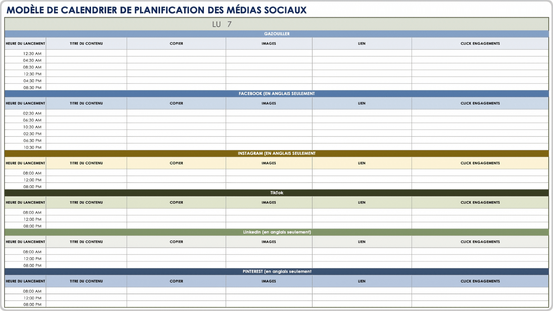  Modèle de calendrier de planification des médias sociaux