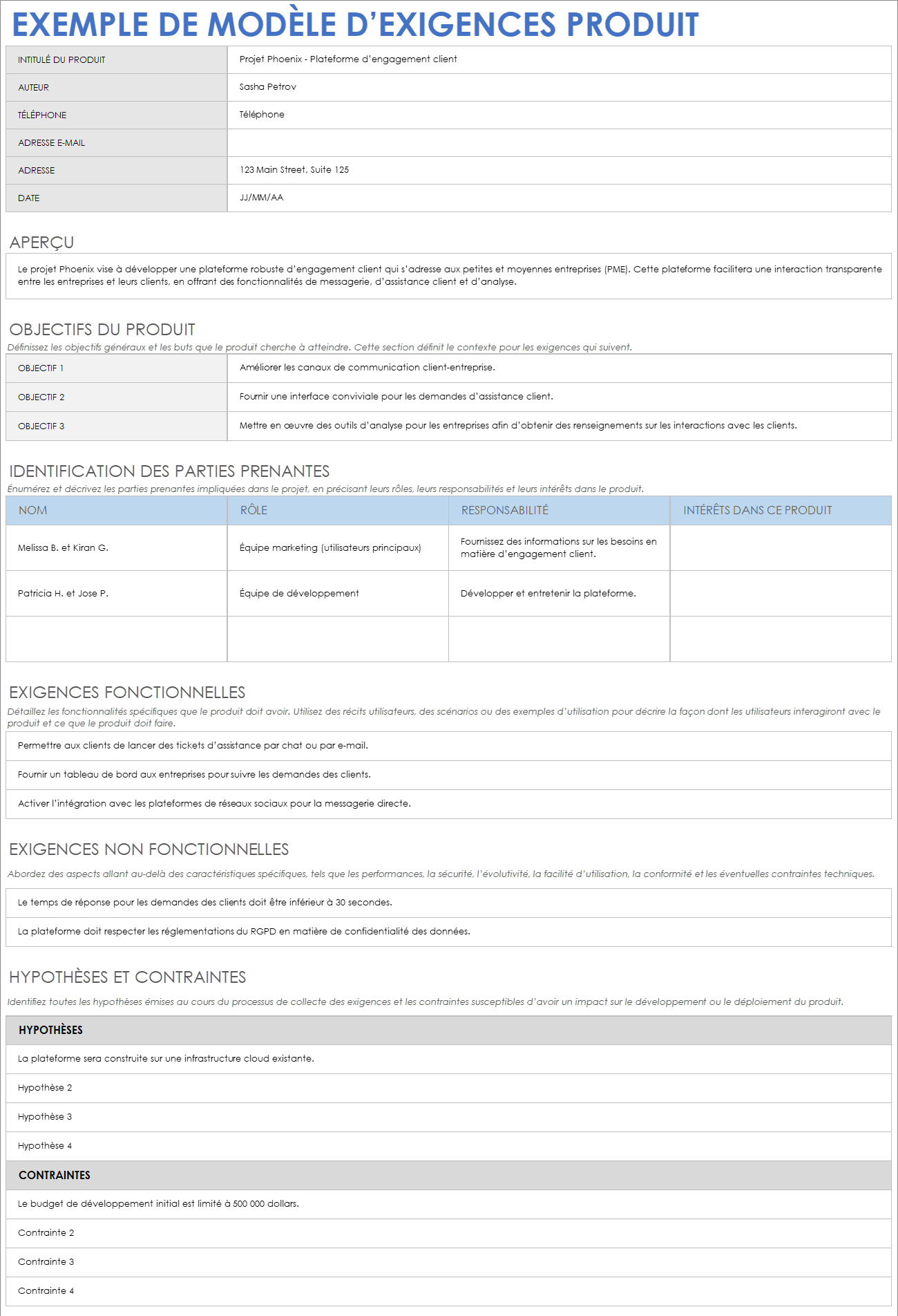 Modèle d’exigences de projet - Exemple