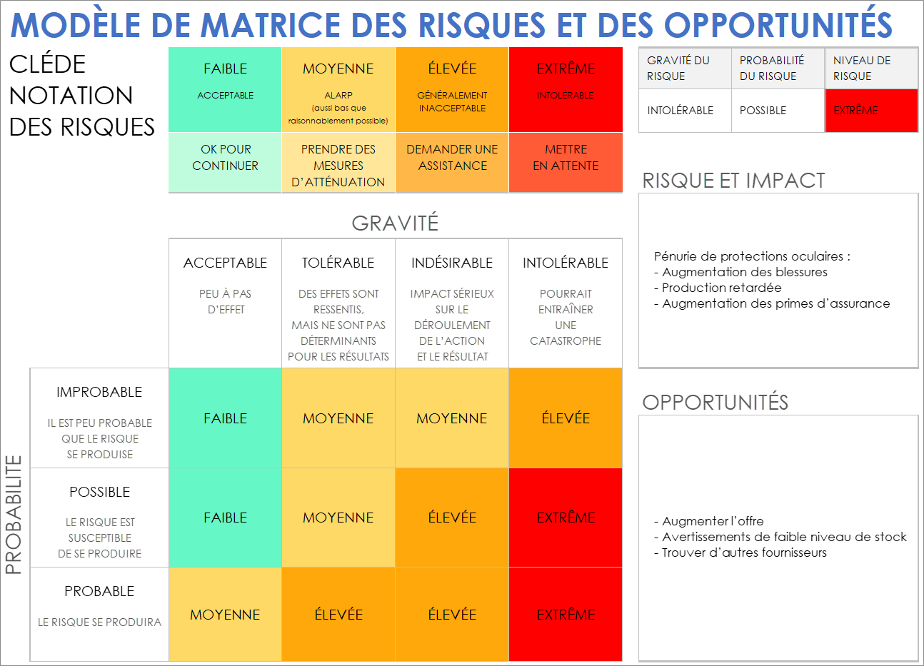 Modèle de matrice des risques et des opportunités - Exemple