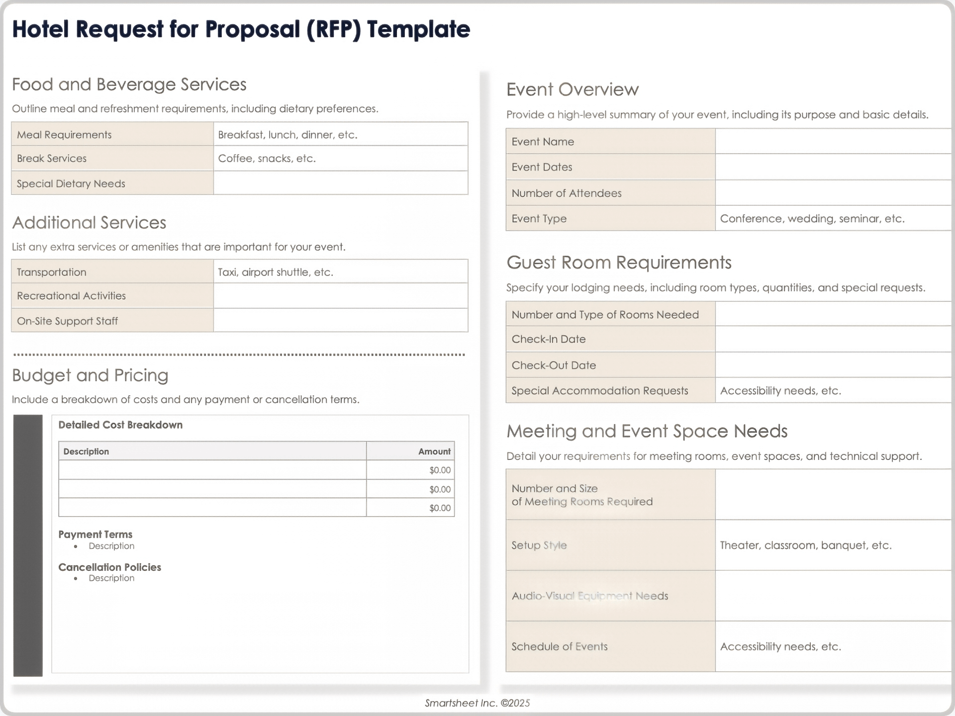 Modèle de demande de propositions (RFP) pour hôtel
