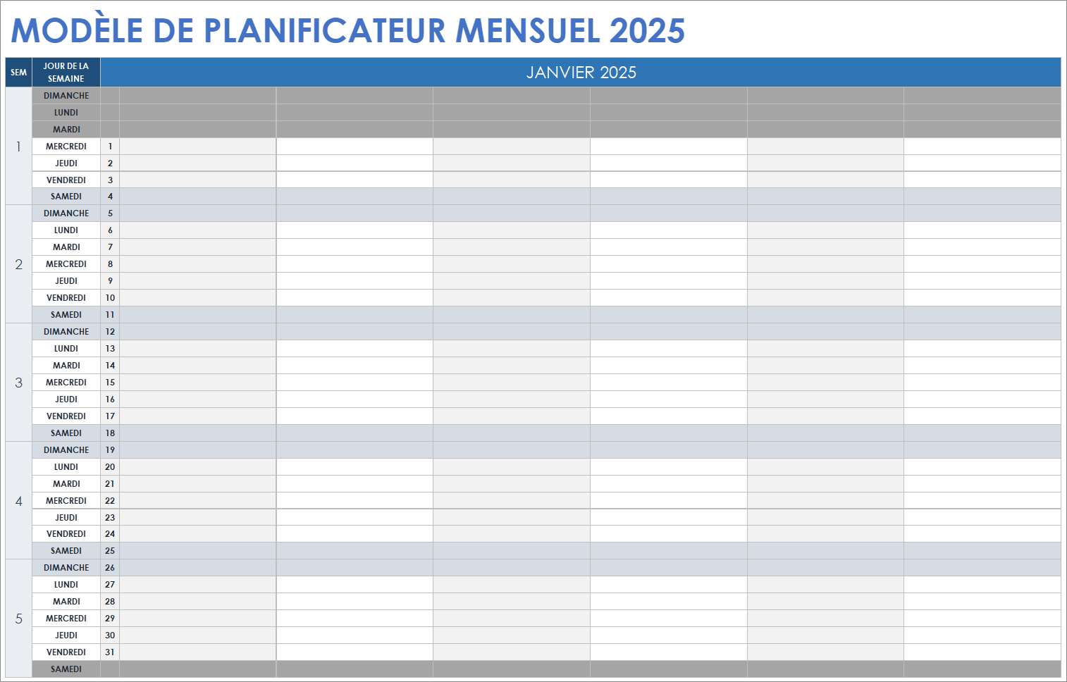 Modèle de planificateur mensuel 2025