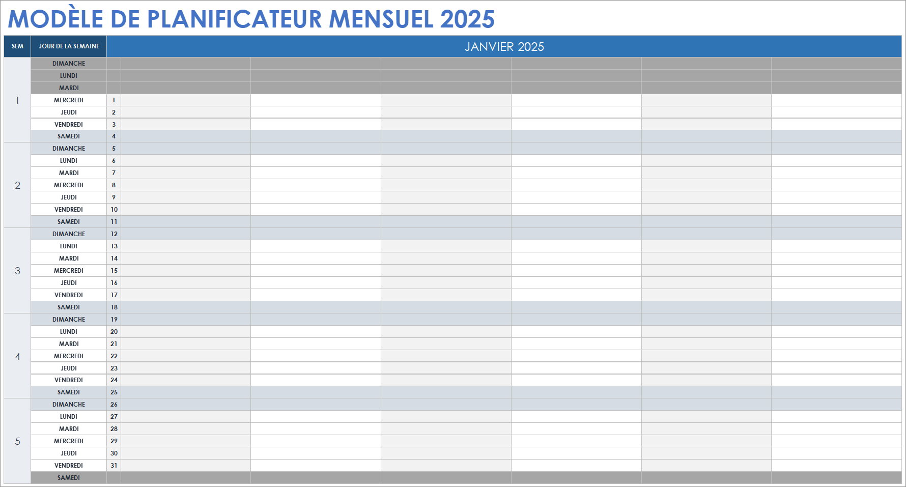 Modèle de planificateur mensuel 2025