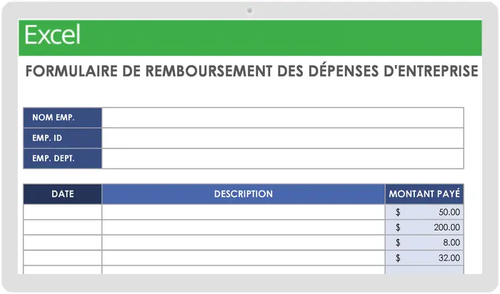 Formulaire de remboursement des frais professionnels