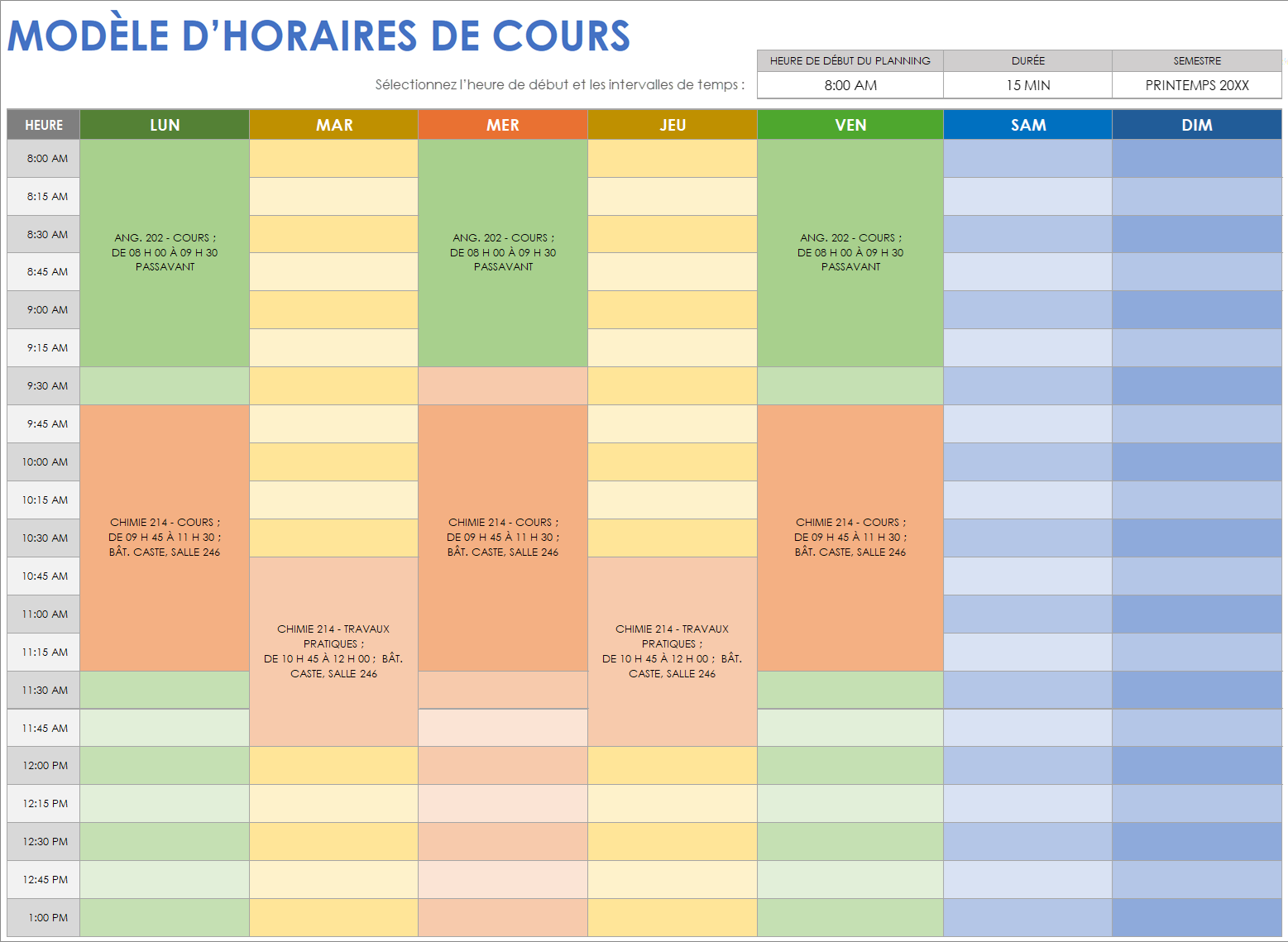 Modèle de planning de cours