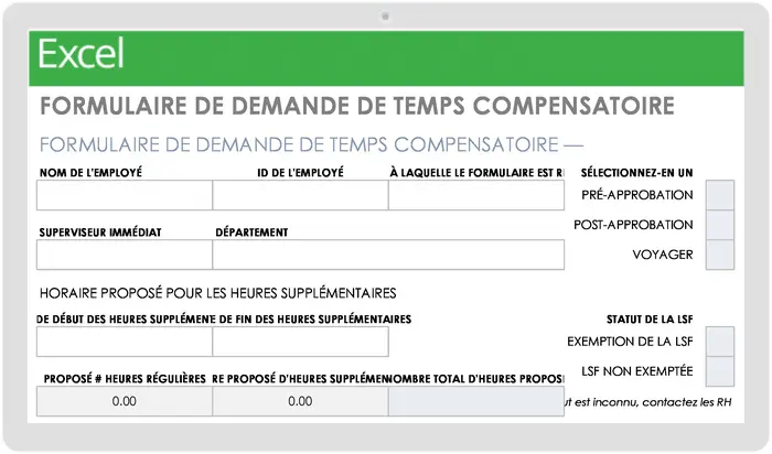 Modèle de formulaire de demande de temps compensatoire