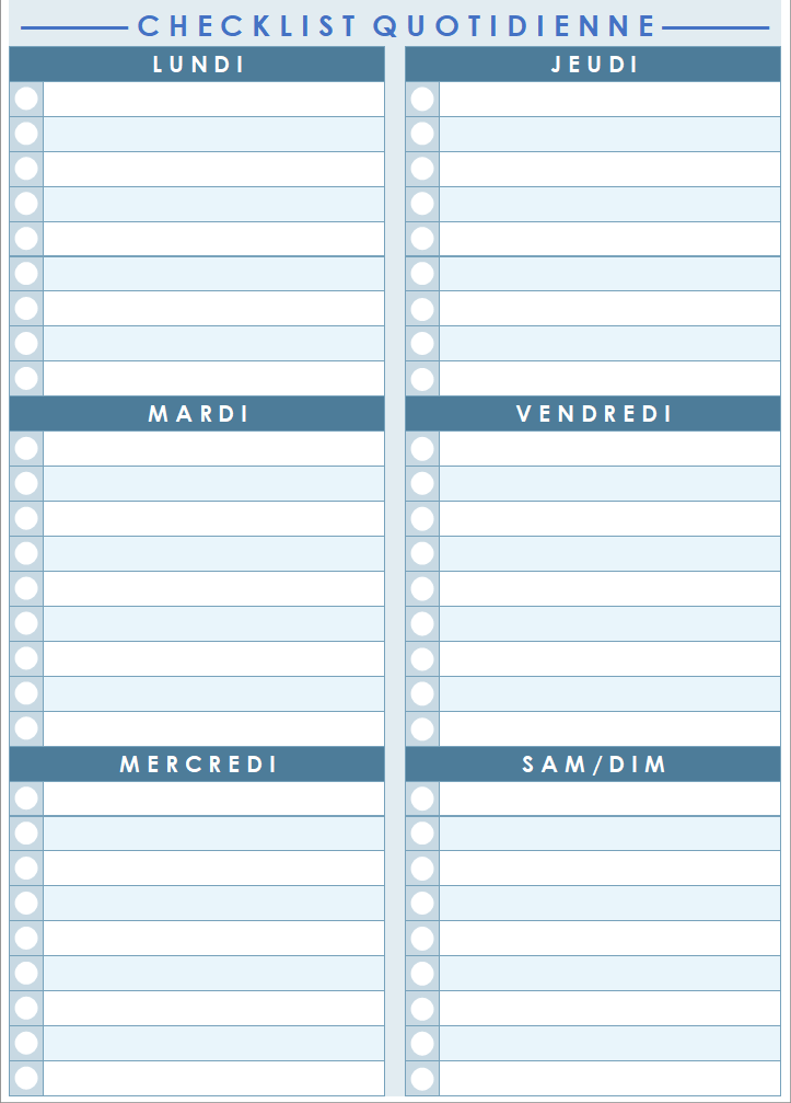 Modèle de liste de contrôle quotidienne