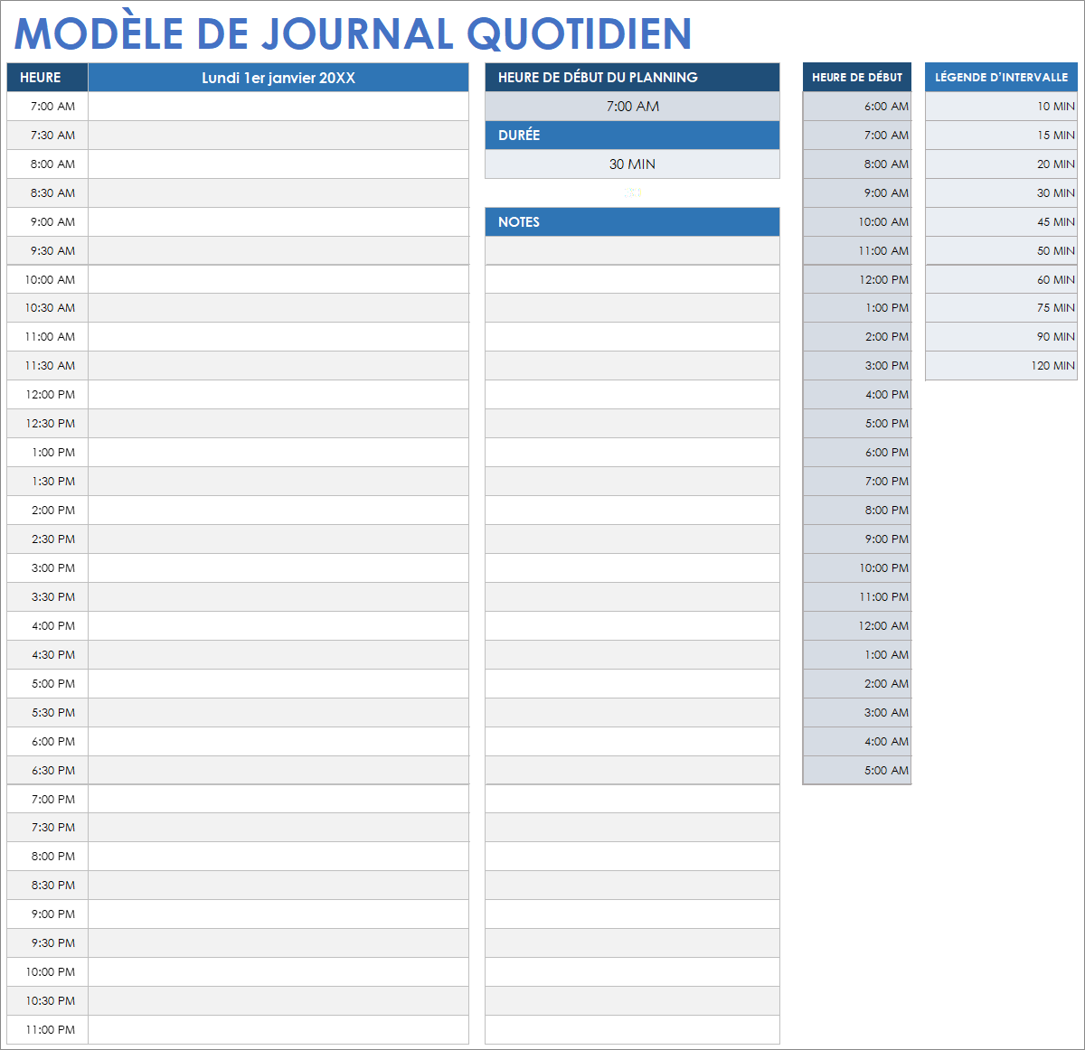 Modèle de journal quotidien