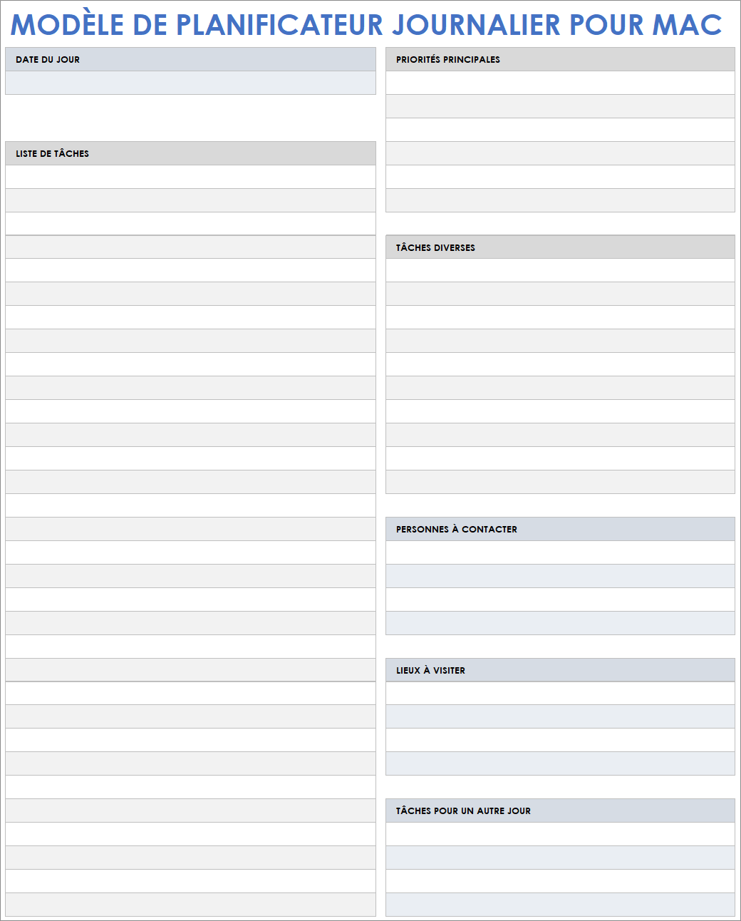 Modèle de planificateur journalier pour Mac