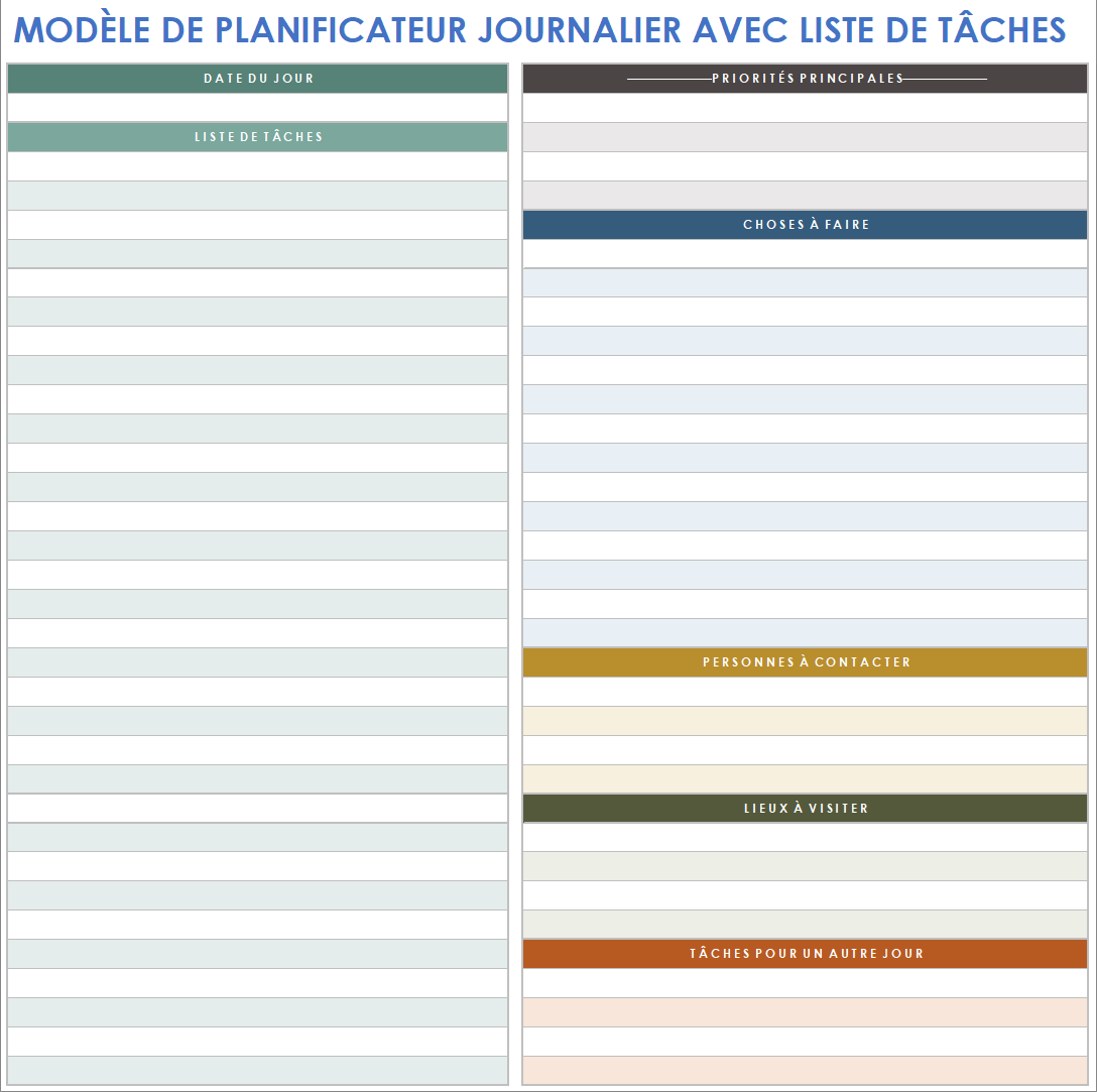 Modèle de planificateur journalier avec liste de tâches