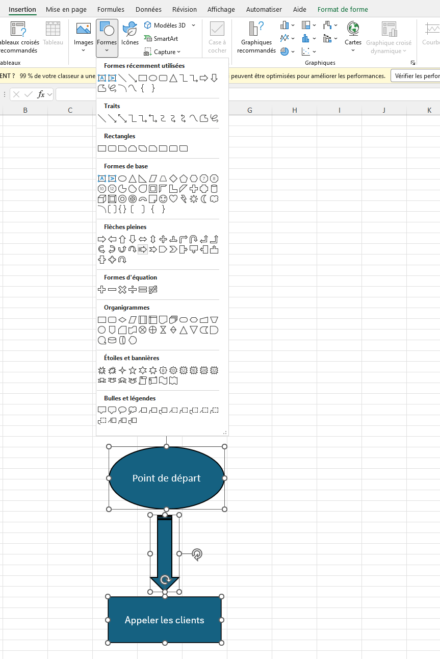 Insertion de flèches dans un diagramme pour Excel