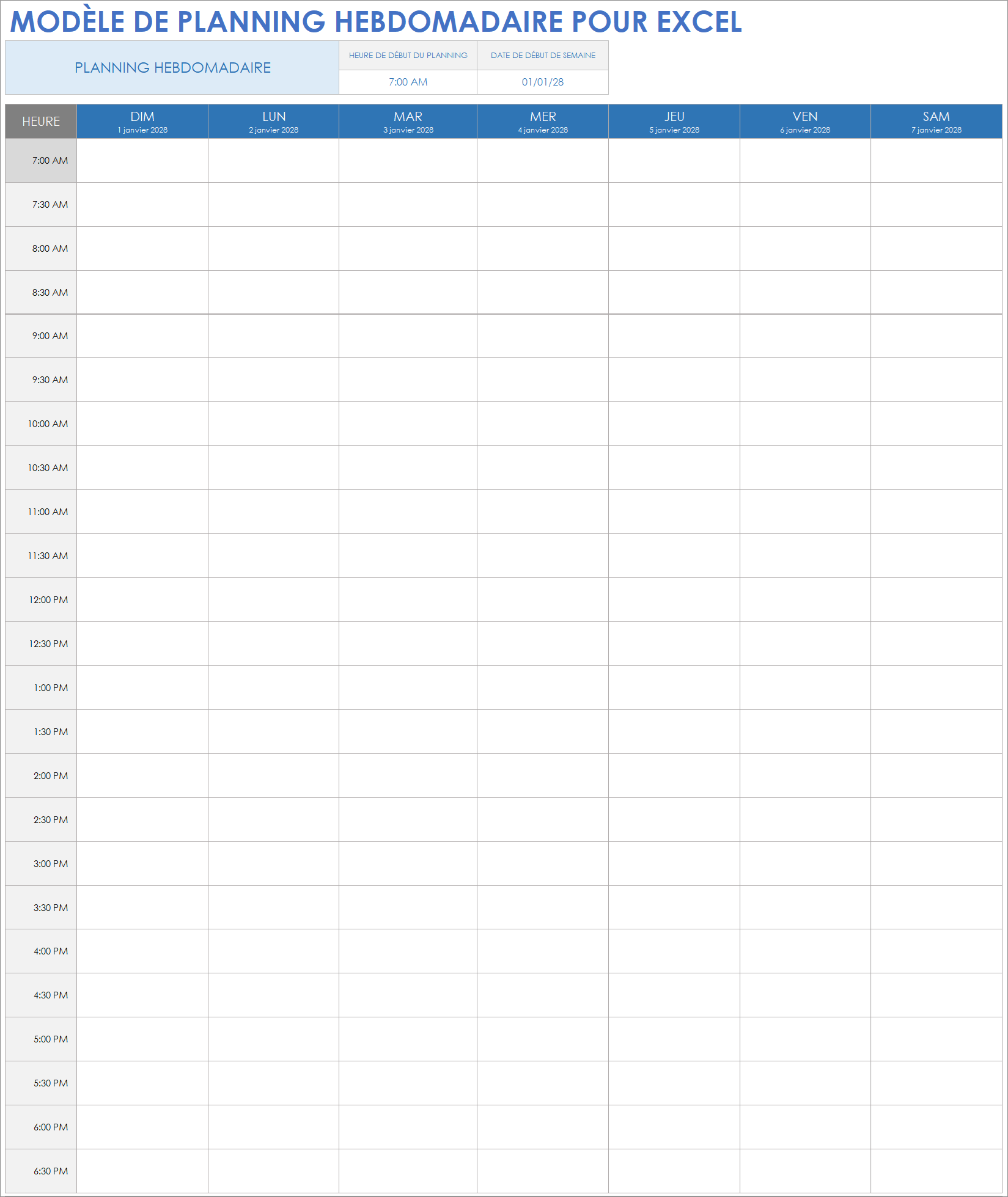  Modèle de calendrier hebdomadaire Excel