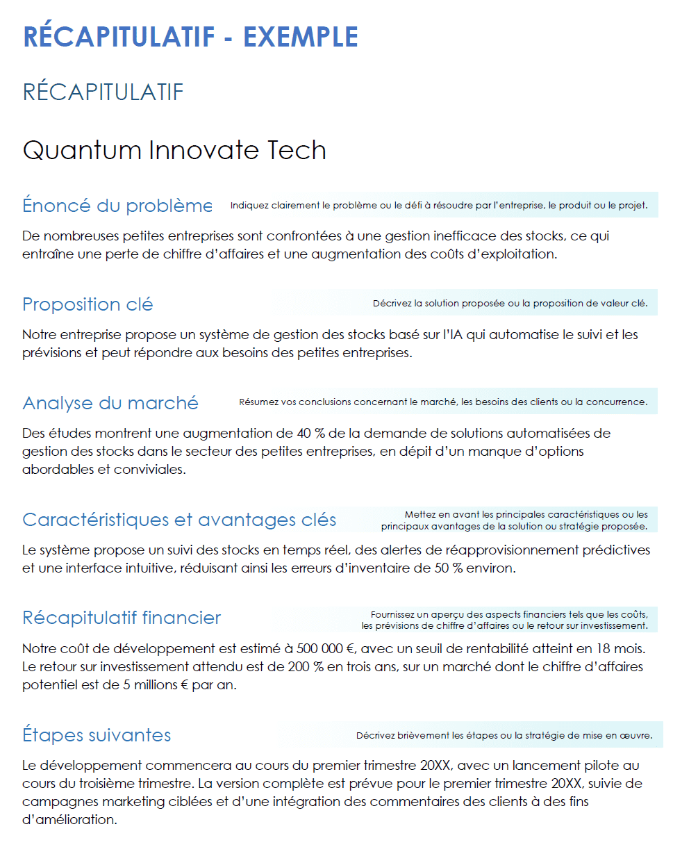 Exemple de modèle de résumé