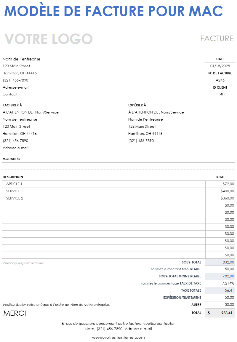 Modèle de facture pour Mac