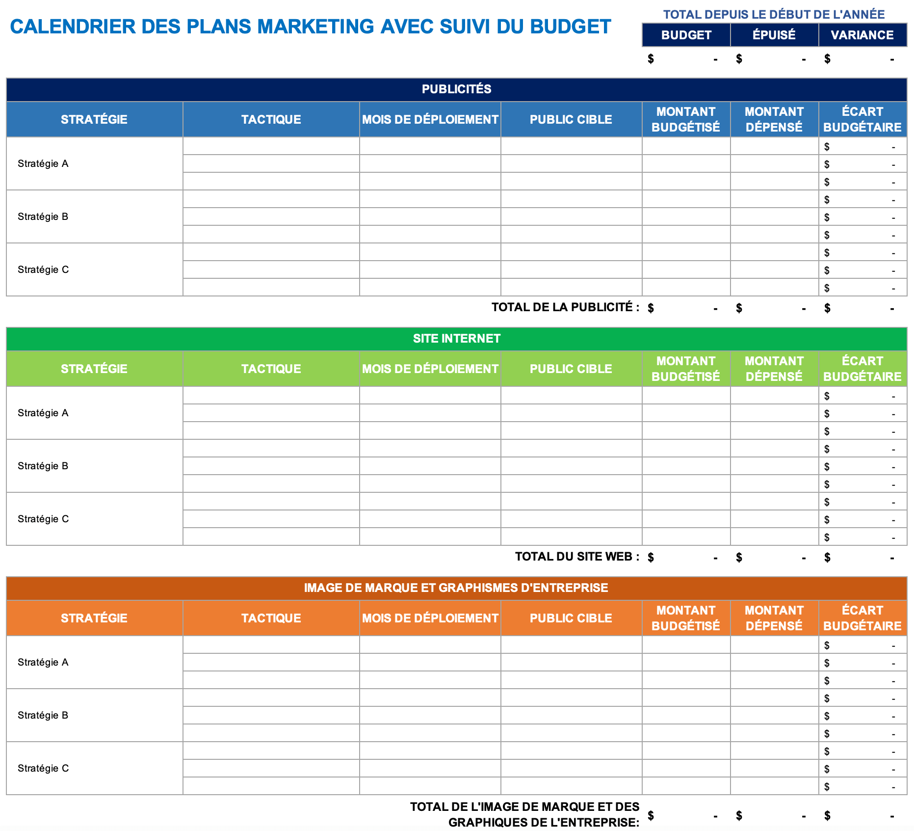  Calendrier du plan marketing avec suivi du budget