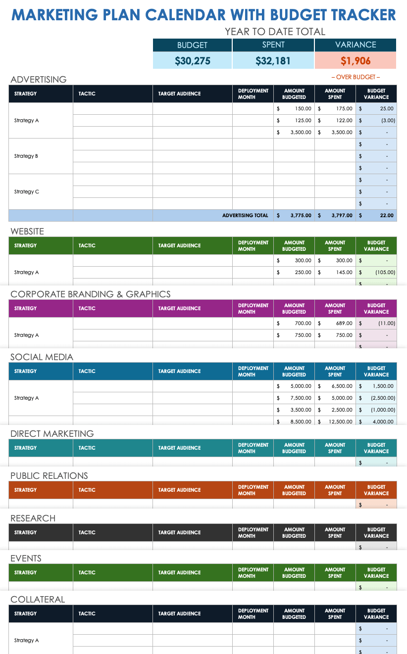 Marketing Plan Calendar with Budget Tracker Template