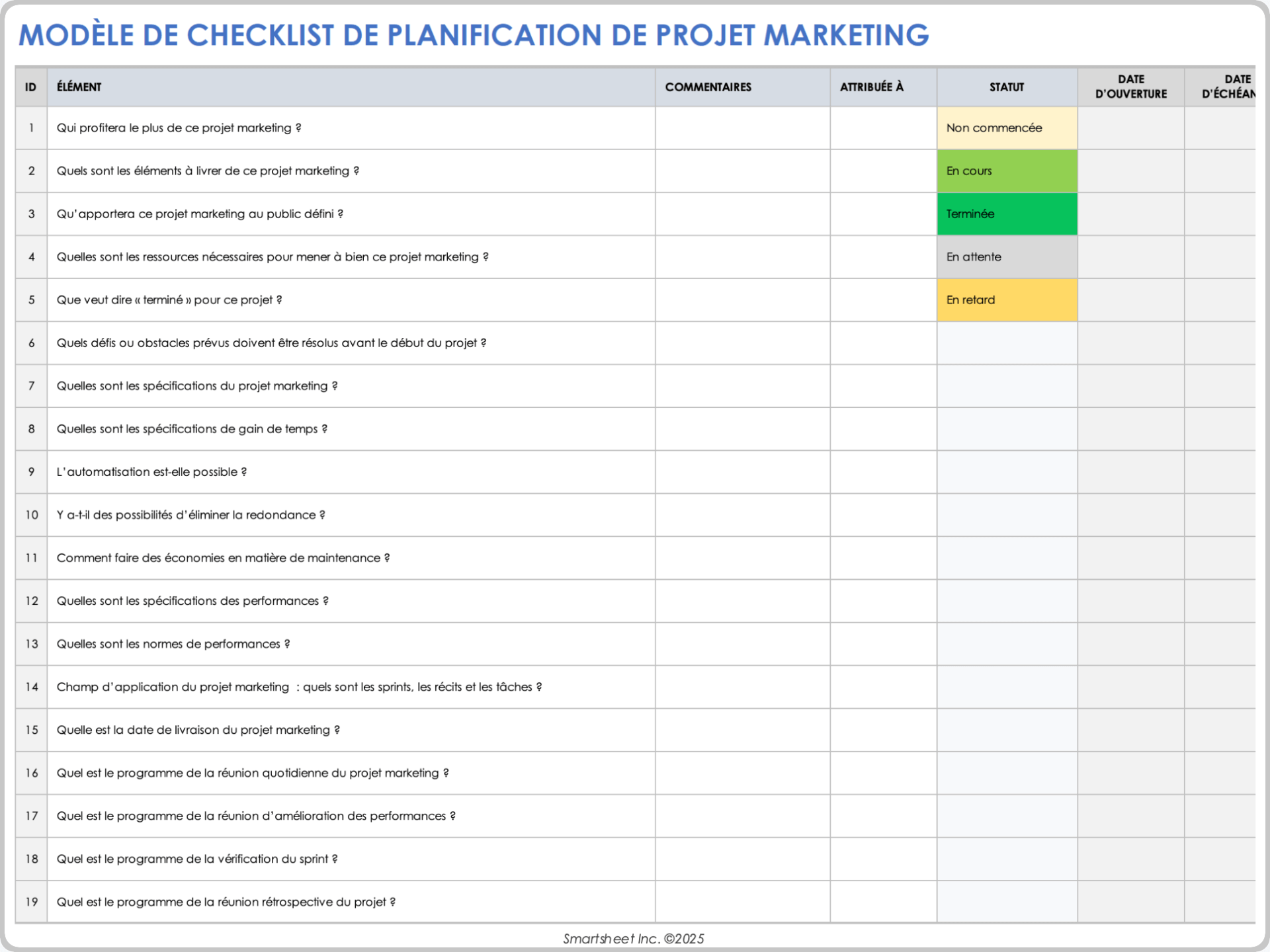 Modèle de liste de contrôle du plan de projet marketing