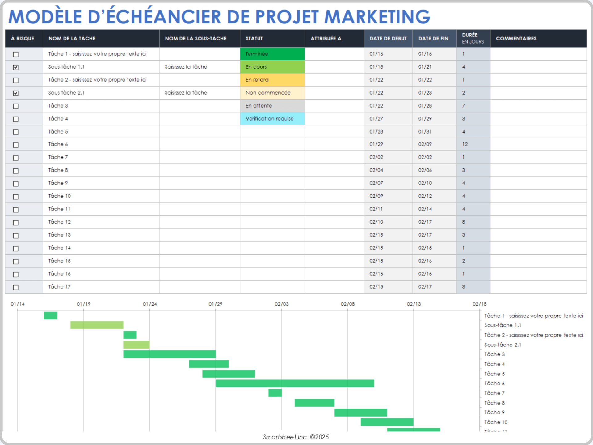 Modèle de chronologie de projet marketing