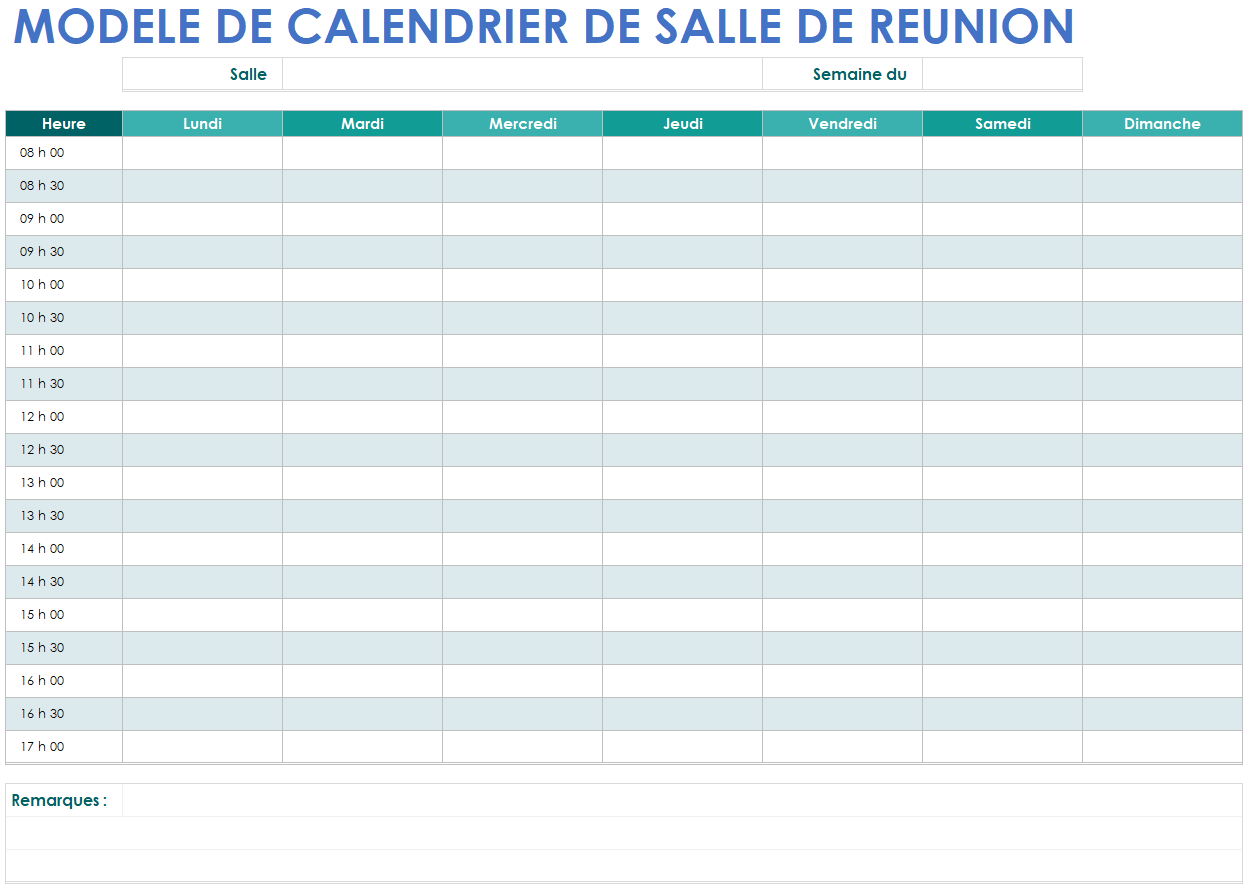 Modèle de calendrier de salle de réunion