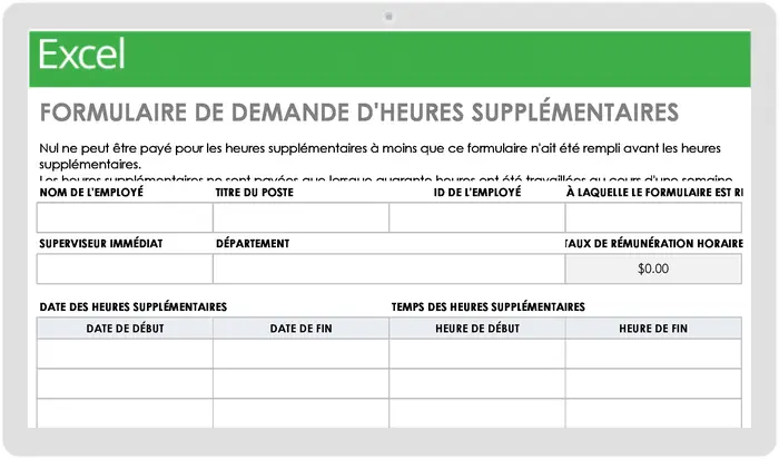 Modèle de formulaire de demande d’heures supplémentaires