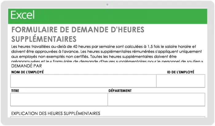 Modèle de formulaire de demande d’heures supplémentaires pour le personnel de soutien