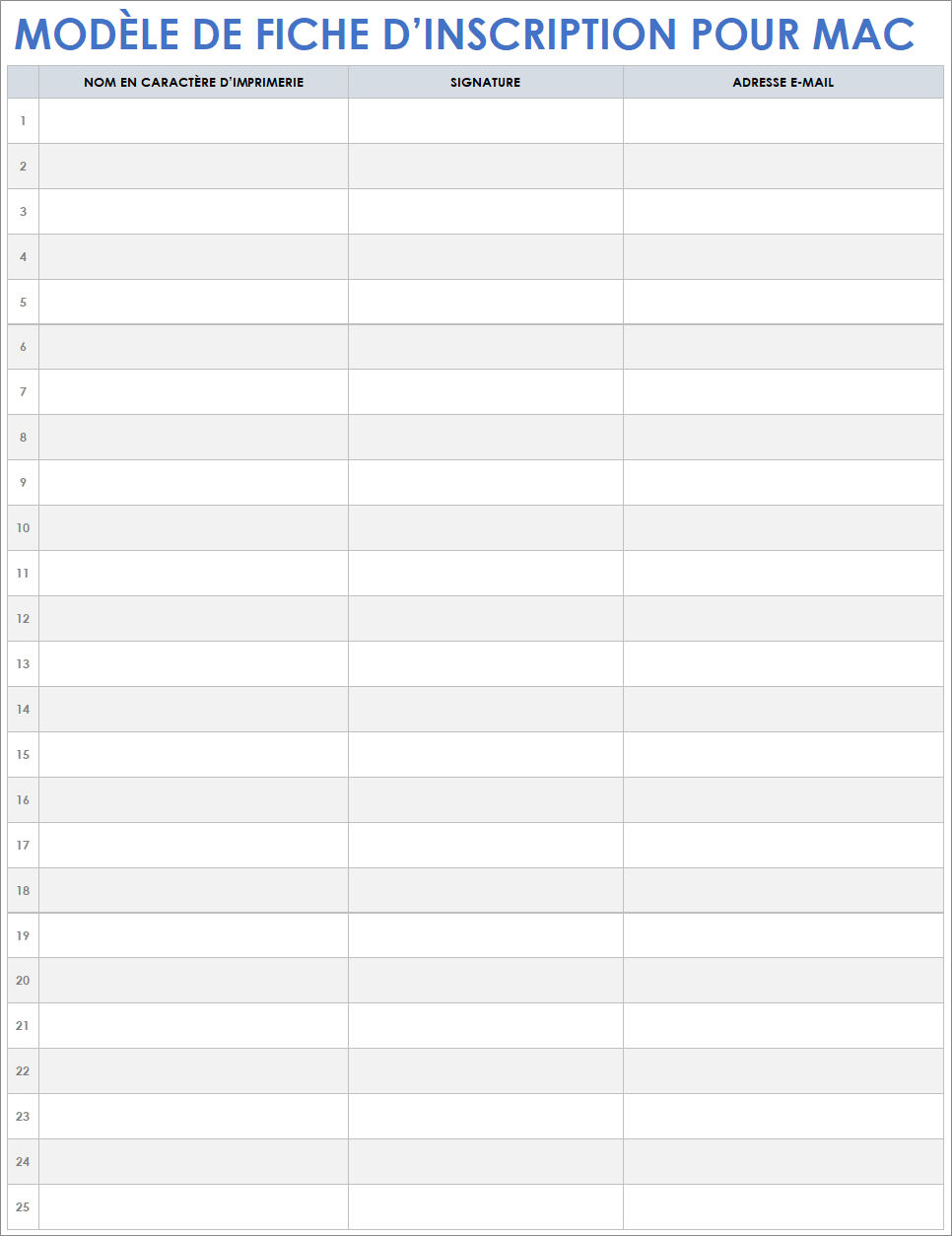 Modèle de fiche d’inscription pour Mac