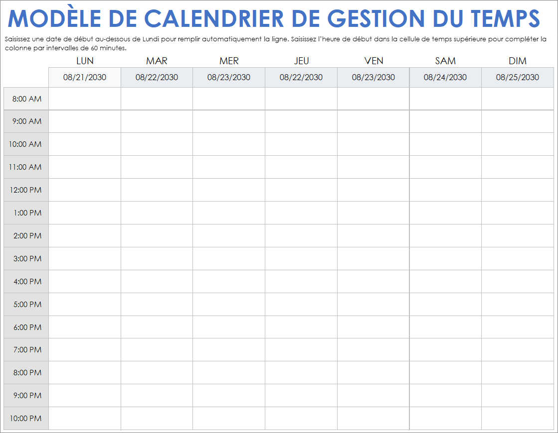 Modèle de calendrier de gestion du temps