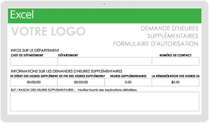 Modèle de formulaire de demande d’heures supplémentaires à l’université