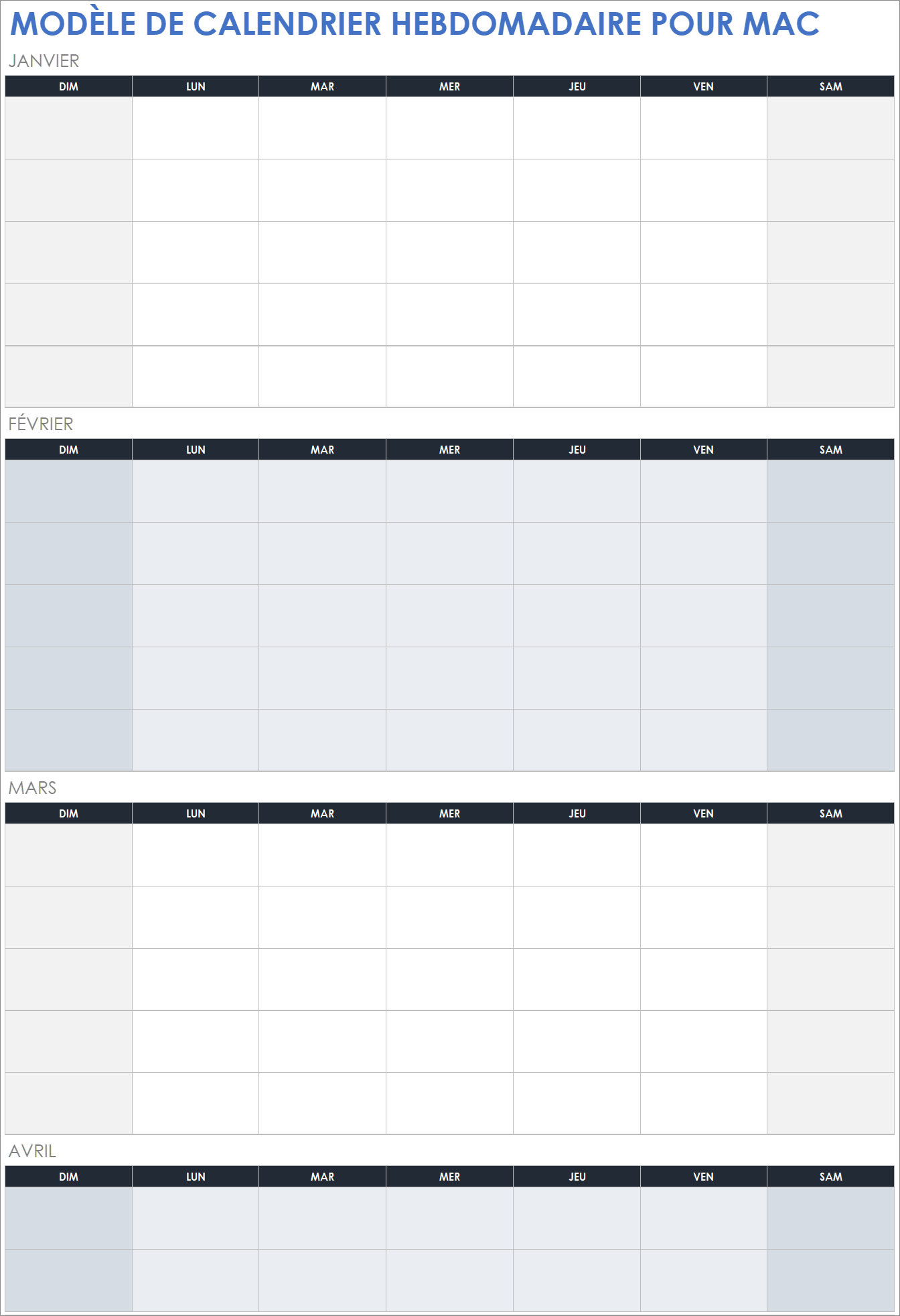 Modèle de calendrier hebdomadaire pour Mac