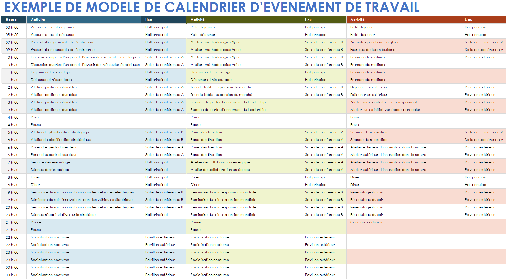 Exemple de modèle de calendrier d’événement de travail